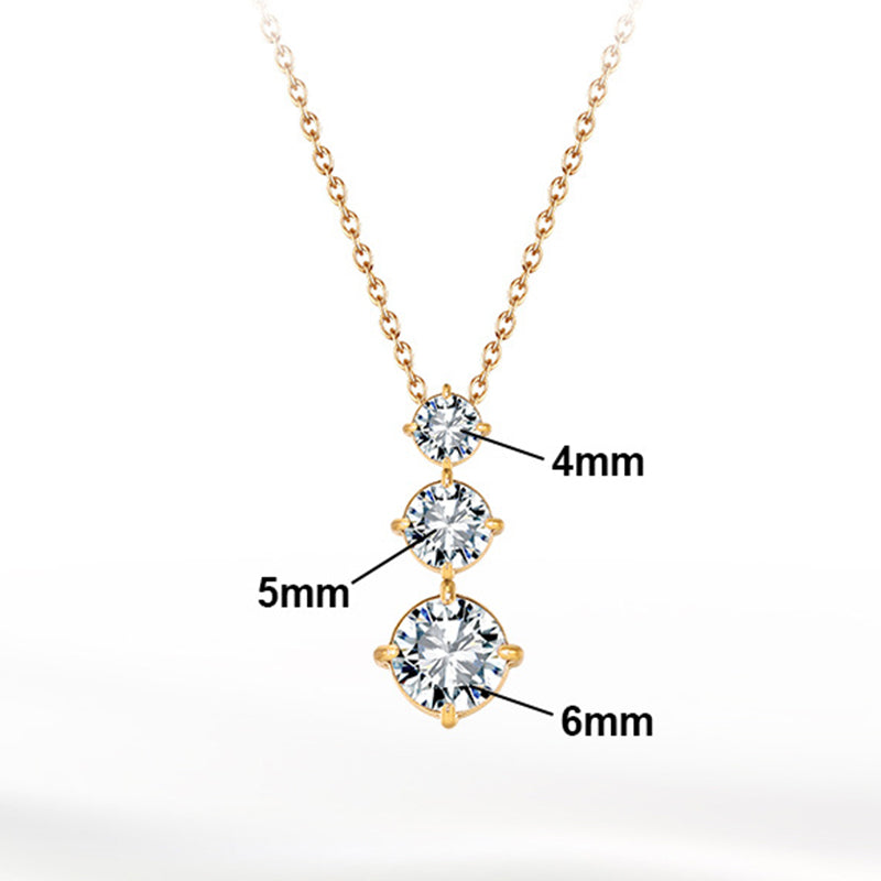 Silver Stainless Steel Graduated Round CZ Drop Necklace, Three Tier Size Increasing Round Cubic Zirconia Pendant Rolo Chain