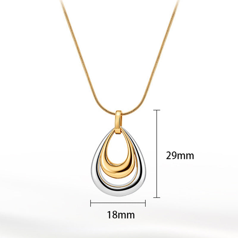 Two Tone Gold & Silver Stainless Steel Layered Teardrop Necklace, 3 Interlocking Hollow Teardrop Pendants Snake Chain