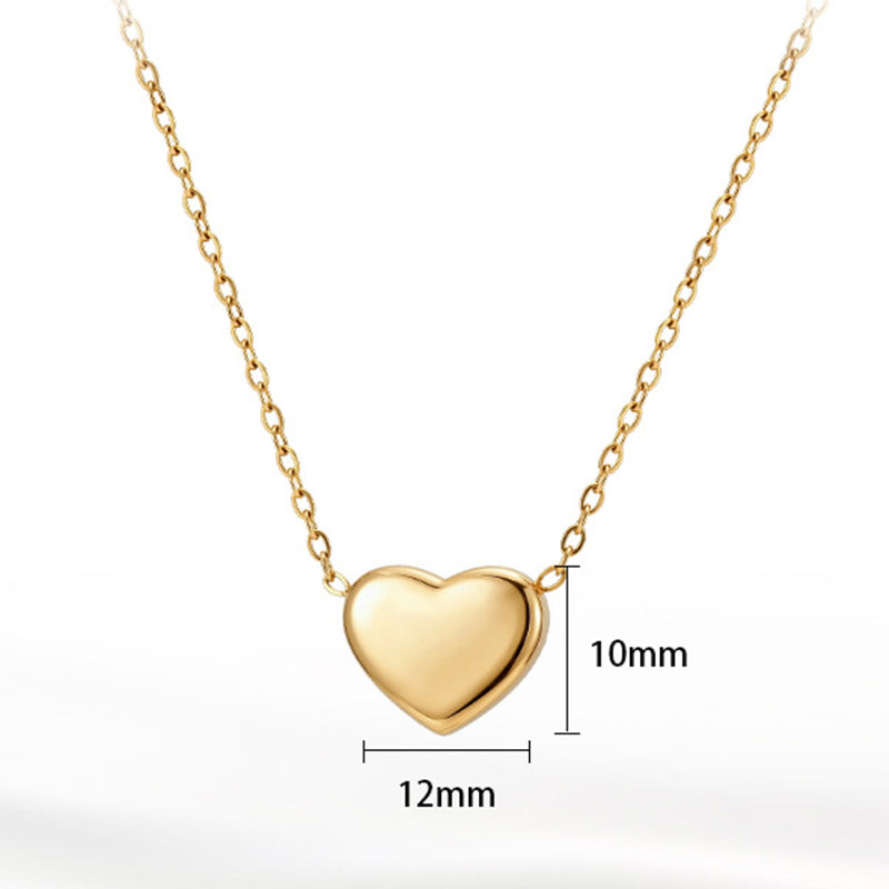 Gold Stainless Steel Solid Polished Heart Choker Necklace, Smooth Glossy Small Heart Pendant Dainty Rolo Chain