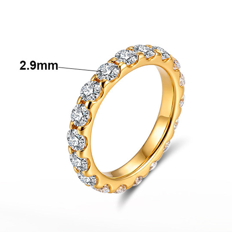 Gold Plated Stainless Steel Eternity Band Ring Fully Set with Round CZ Stones