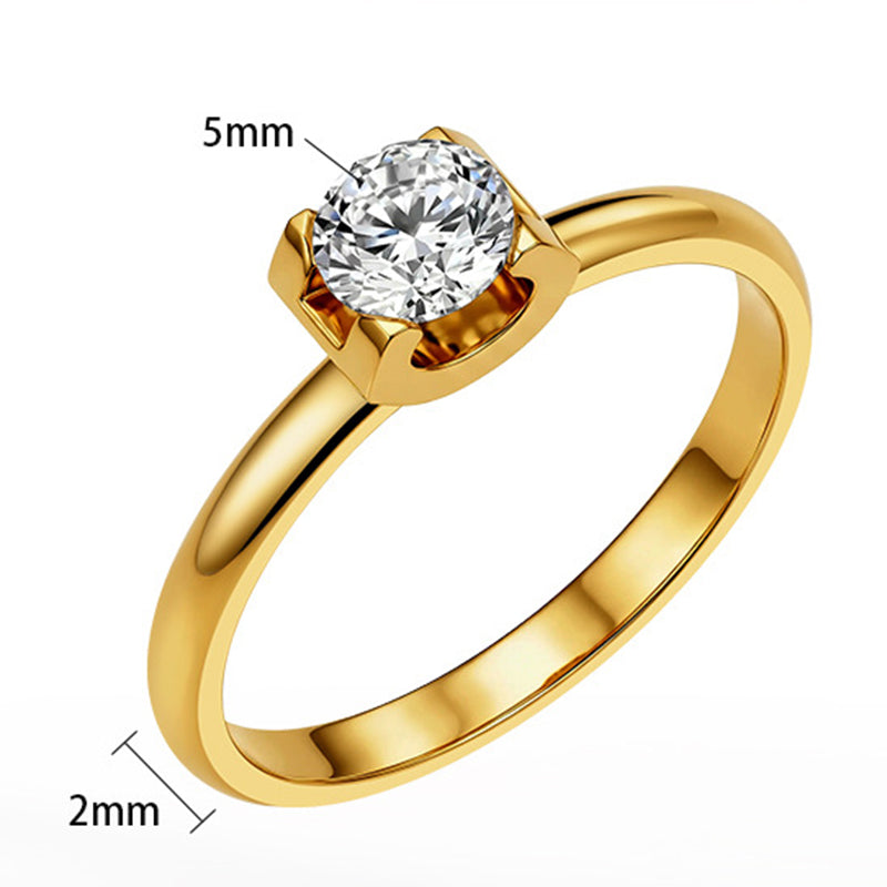 Gold Plated Stainless Steel Minimalist Solitaire Round CZ Engagement Style Ring