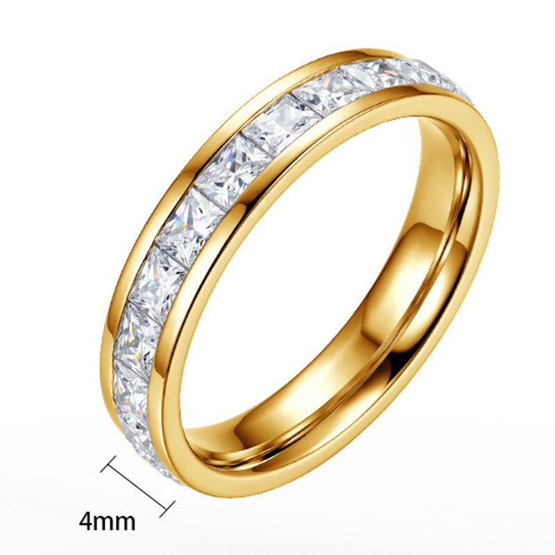 Gold Plated Stainless Steel Half Eternity Ring, Channel Set Princess Cut CZ Stones