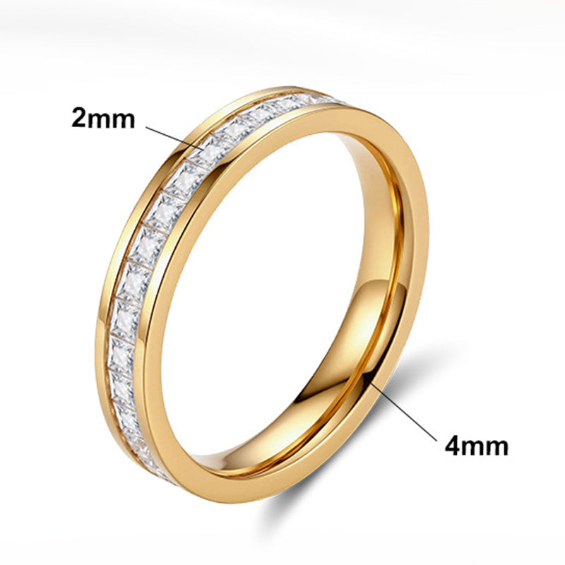 Gold Plated Stainless Steel Slim Half Eternity Band with Princess Cut CZ Inlay