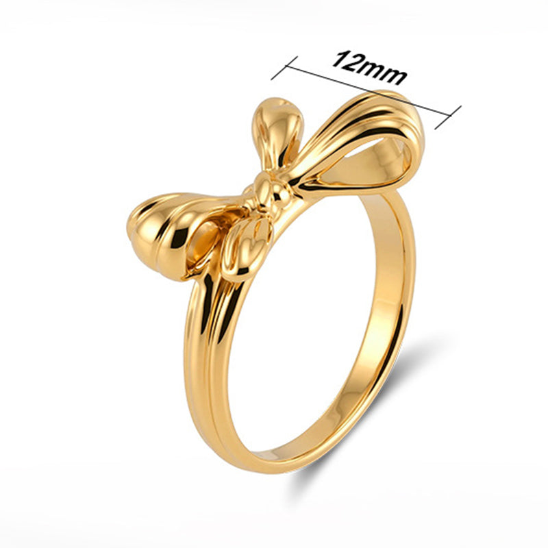 Gold Plated Stainless Steel Polished 3D Bow Knot Statement Ring