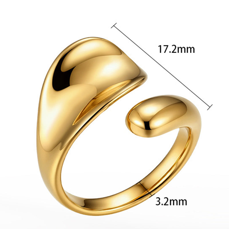Gold Plated Stainless Steel Asymmetrical Open Cuff Ring, Smooth Curved Sculpted Surface
