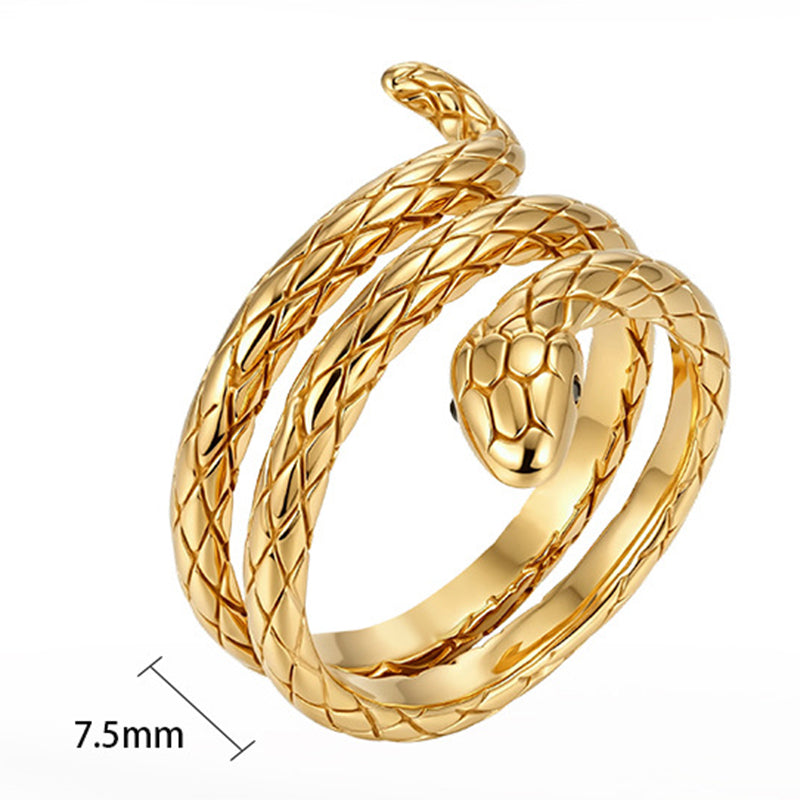 Gold Plated Stainless Steel Coiled Snake Ring, Scale Textured Snake Wrap Band