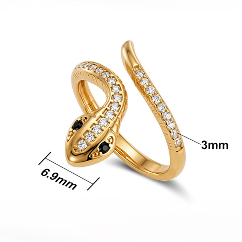 Gold Plated Stainless Steel Wrap Snake Ring, Pave Clear & Black CZ Inlay