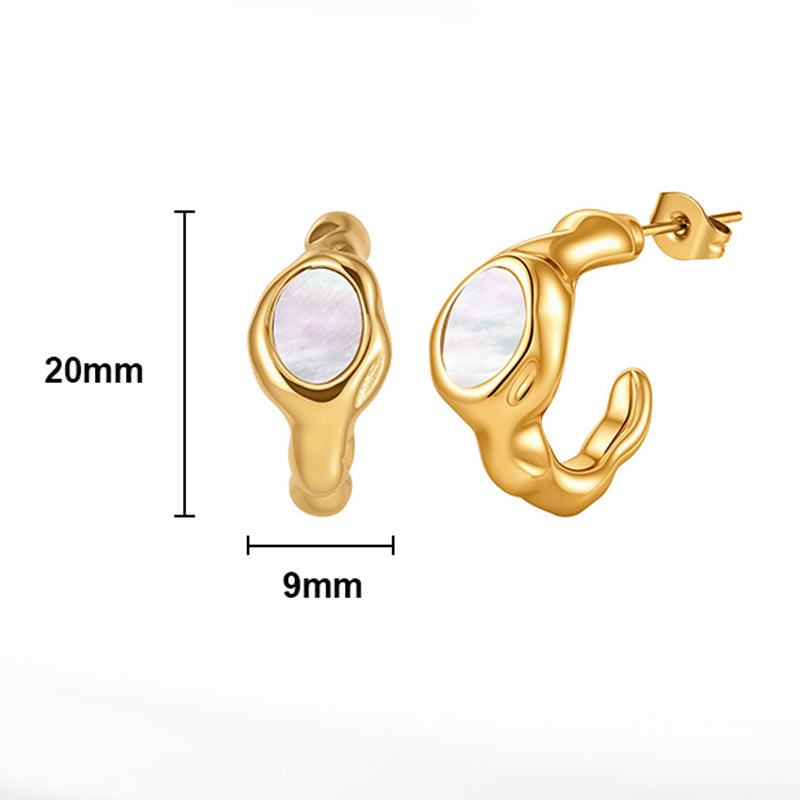 Silver Stainless Steel Irregular Organic Shape Stud Earrings with Mother of Pearl Inlay