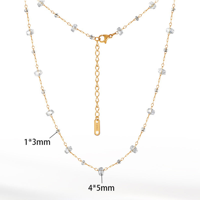 Gold Stainless Steel Clear Crystal Beaded Necklace, Irregular Faceted Glass Crystal Station Chain With Adjustable Extender