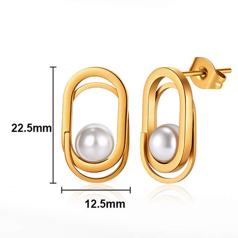Gold Plated Stainless Steel Teardrop Hook Earrings with Round CZ and Big Imitation Pearl