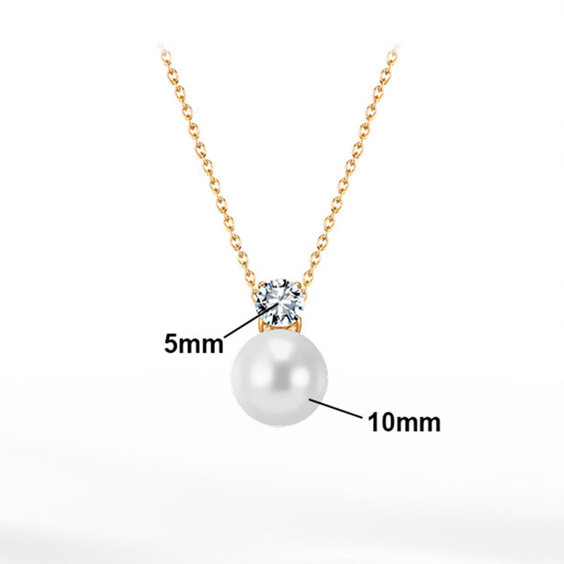 Silver Stainless Steel Dainty Rolo Chain Necklace, Large Round White Pearl Pendant with Round CZ Stone Top