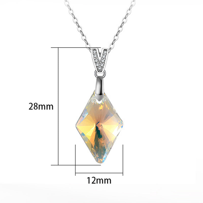 Silver Stainless Steel AB Color Spike Crystal Pendant Necklace, Aurora Borealis Cone Crystal with Paved CZ Bail