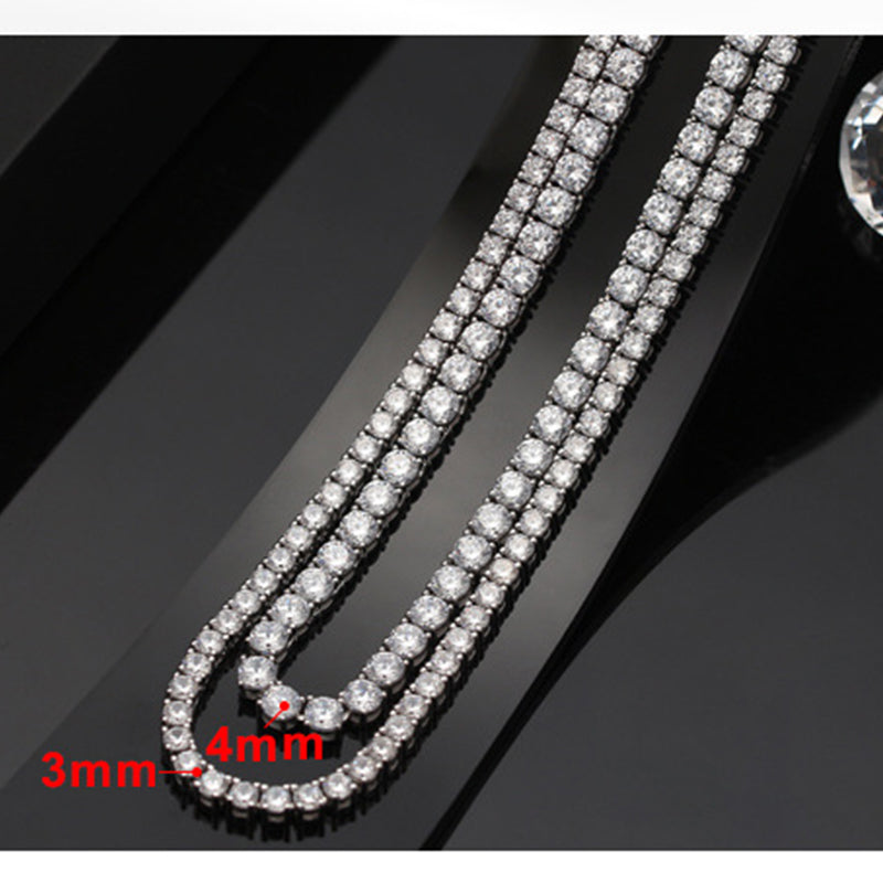 Silver Stainless Steel CZ Tennis Necklace, Round Cut Cubic Zirconia Full Stone Tennis Chain